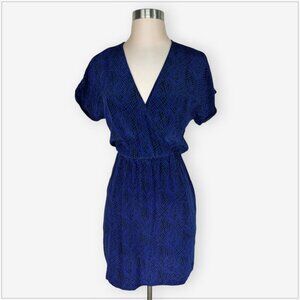 Barney NY Co-Op Black Blue Snake Print Silk Elastic Waist Blouson Mini Dress M